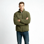 Men's Full-Zip Fleece Jacket - Warm Polyester Fabric - Casual Style - Ideal for Outdoor Activities and Everyday Wear