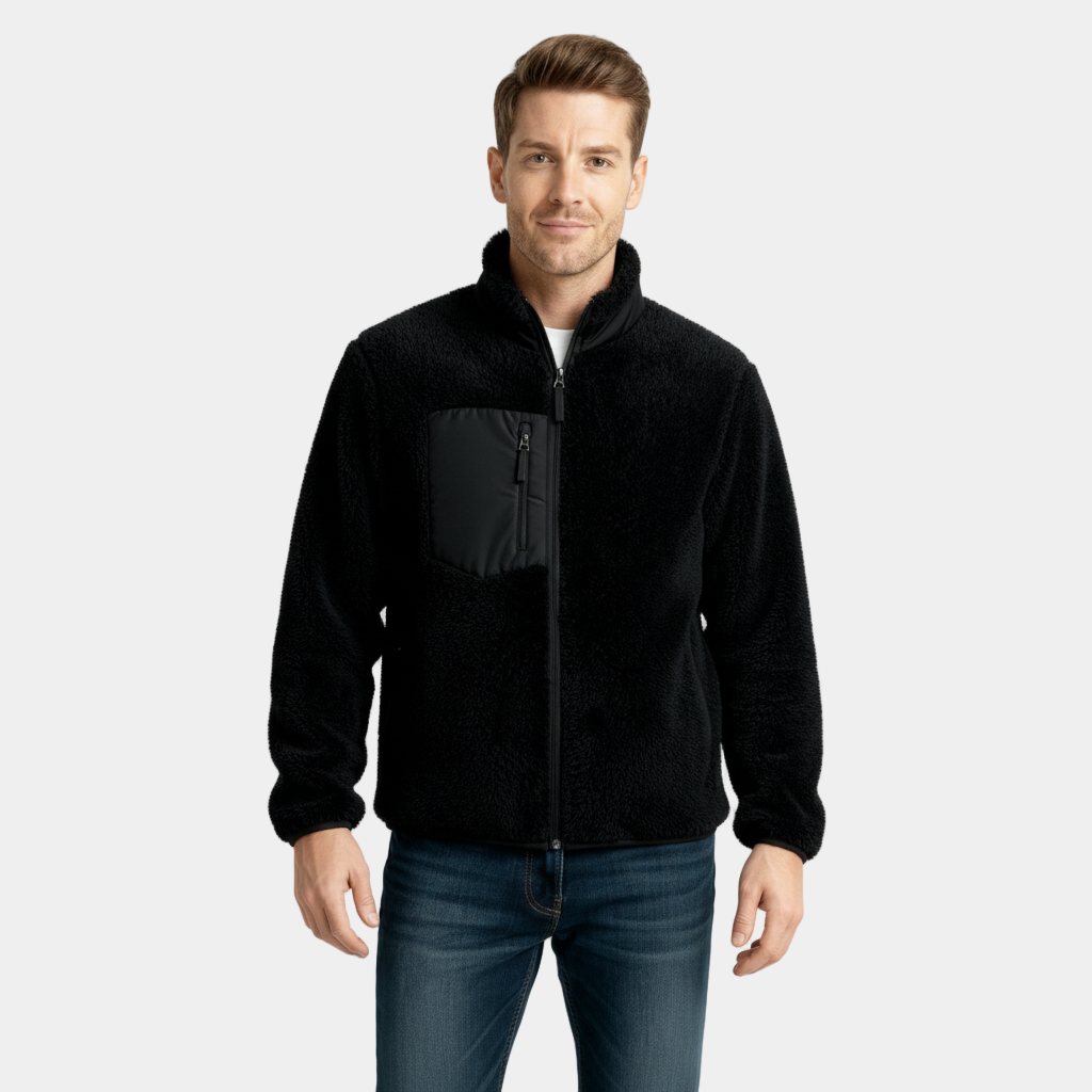 Men's Full-Zip Fleece Jacket - Warm Polyester Fabric - Casual Style - Ideal for Outdoor Activities and Everyday Wear