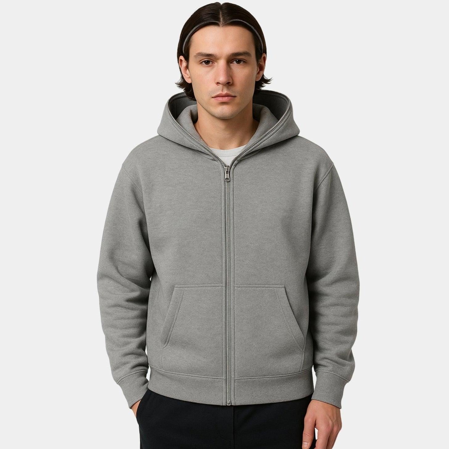 Men's Full-Zip Hoodie - Casual Cotton Blend - Comfortable Everyday Wear - Ideal for Layering and Outdoor Activities