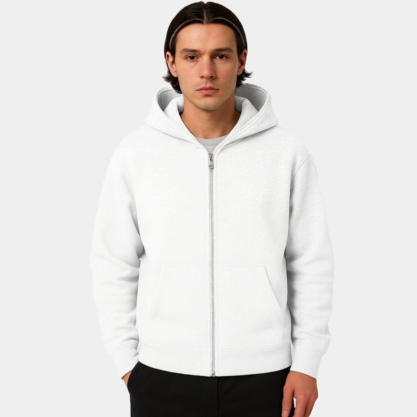 Men's Full-Zip Hoodie - Casual Cotton Blend - Comfortable Everyday Wear - Ideal for Layering and Outdoor Activities