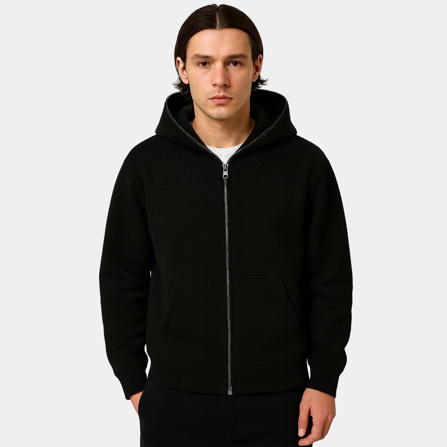 Men's Full-Zip Hoodie - Casual Cotton Blend - Comfortable Everyday Wear - Ideal for Layering and Outdoor Activities