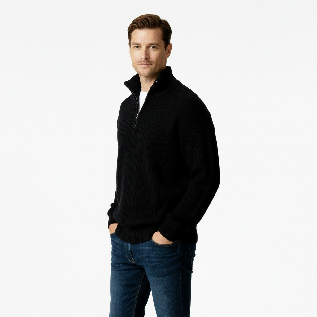 Men's Half-Zip Knitted Sweater in Soft Fabric for Casual Wear and Layering