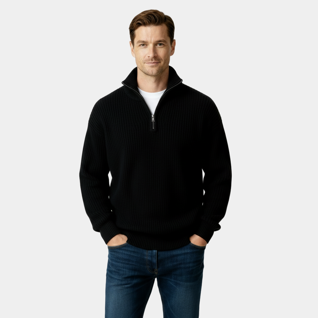Men's Half-Zip Knitted Sweater in Soft Fabric for Casual Wear and Layering