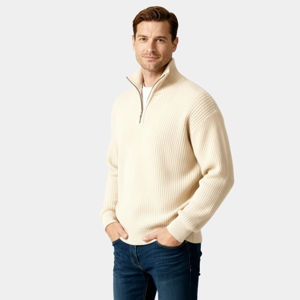 Men's Half-Zip Knitted Sweater in Soft Fabric for Casual Wear and Layering