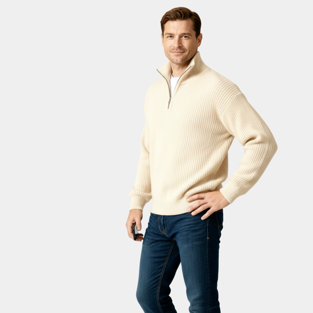 Men's Half-Zip Knitted Sweater in Soft Fabric for Casual Wear and Layering