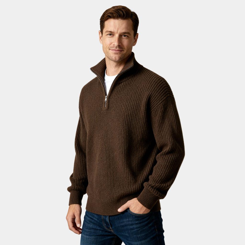 Men's Half-Zip Knitted Sweater in Soft Fabric for Casual Wear and Layering