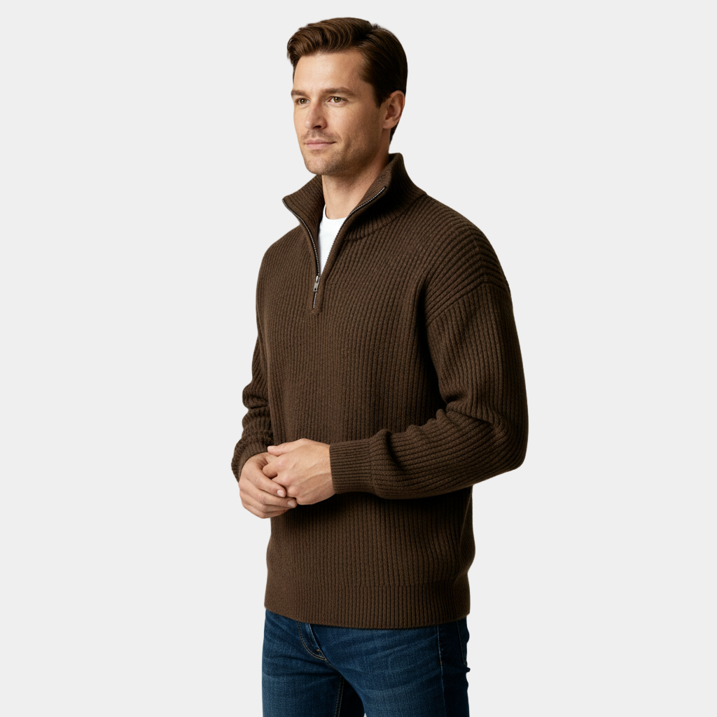 Men's Half-Zip Knitted Sweater in Soft Fabric for Casual Wear and Layering