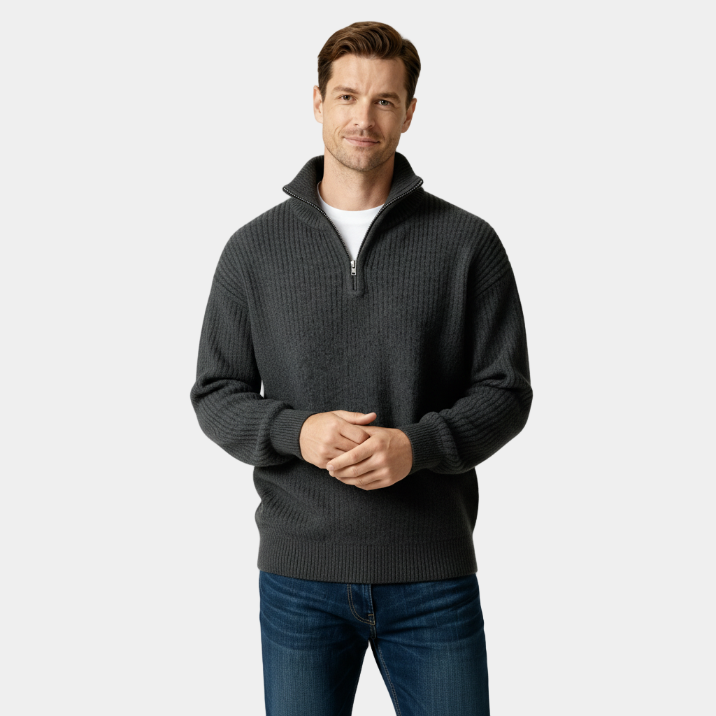 Men's Half-Zip Knitted Sweater in Soft Fabric for Casual Wear and Layering