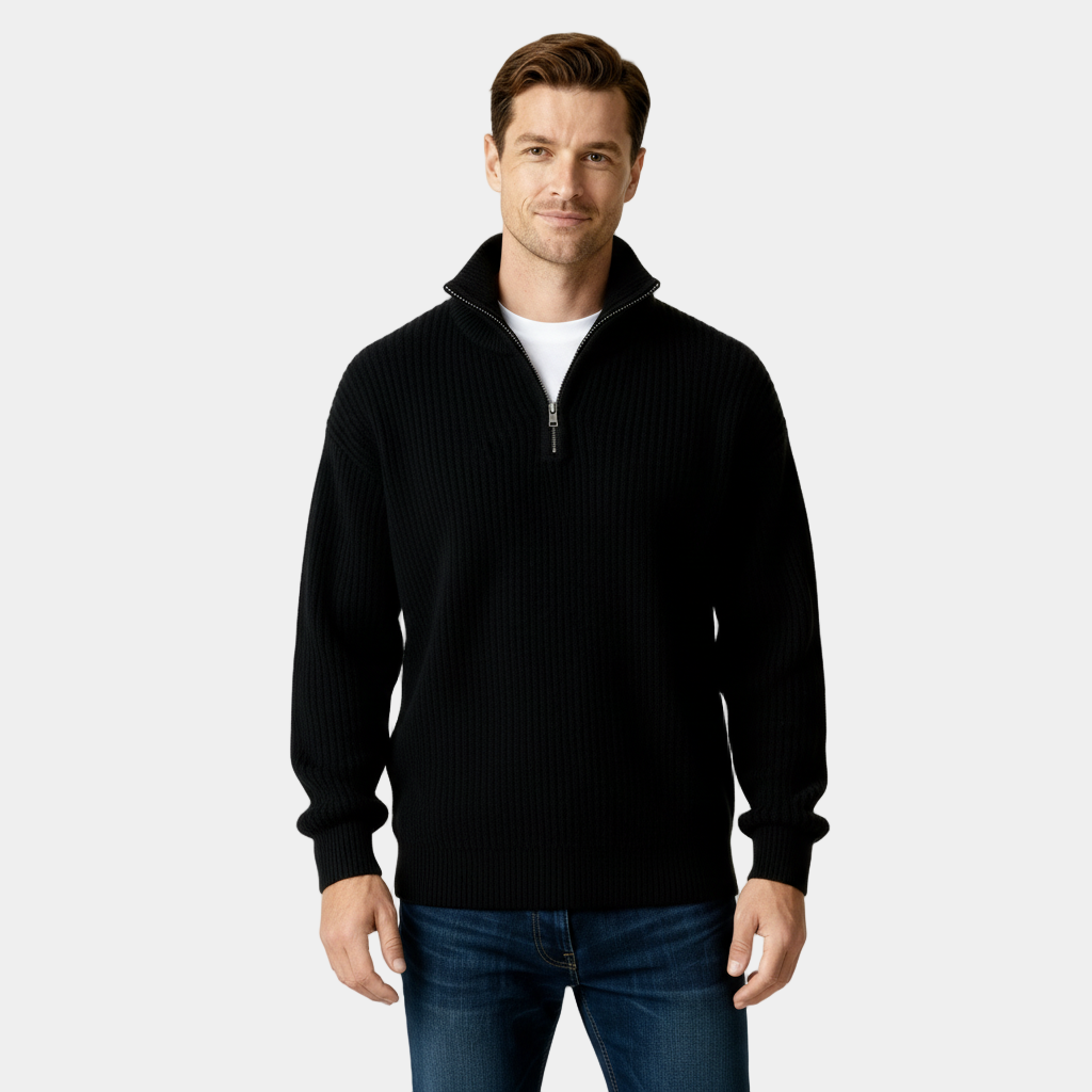 Men's Half-Zip Knitted Sweater in Soft Fabric for Casual Wear and Layering
