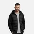 Men's Hooded Down Jacket - Spliced Quilted Design for Cold Weather Wear
