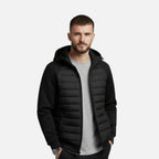 Men's Hooded Down Jacket - Spliced Quilted Design for Cold Weather Wear