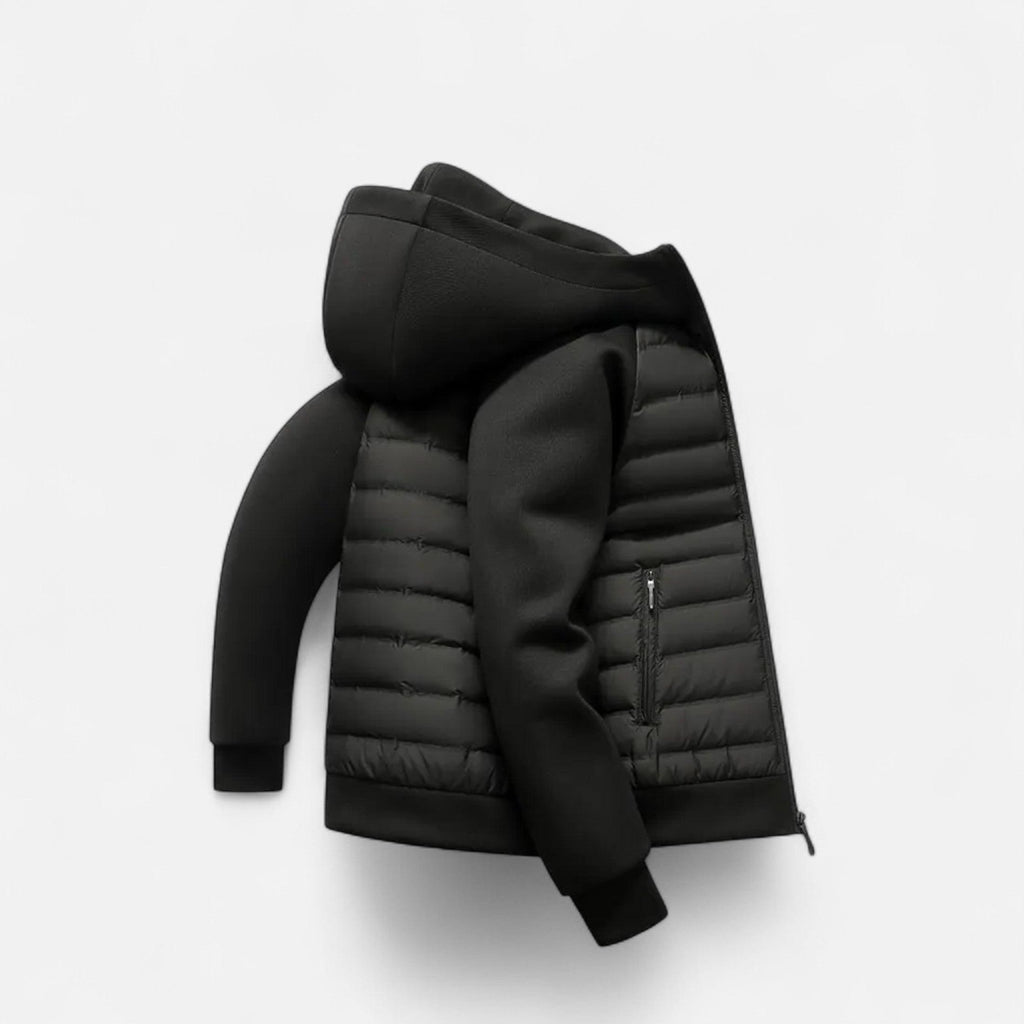 Men's Hooded Down Jacket - Spliced Quilted Design for Cold Weather Wear