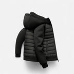 Men's Hooded Down Jacket - Spliced Quilted Design for Cold Weather Wear