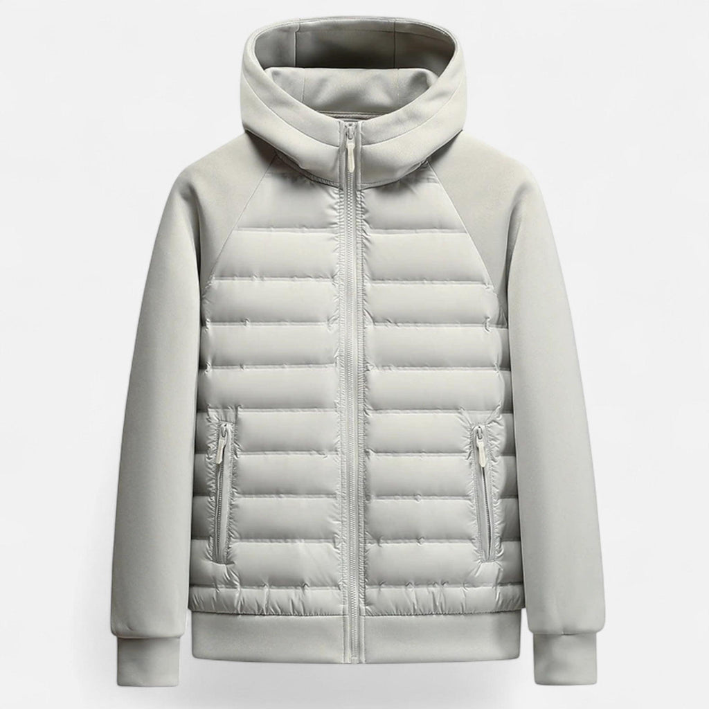 Men's Hooded Down Jacket - Spliced Quilted Design for Cold Weather Wear