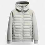Men's Hooded Down Jacket - Spliced Quilted Design for Cold Weather Wear