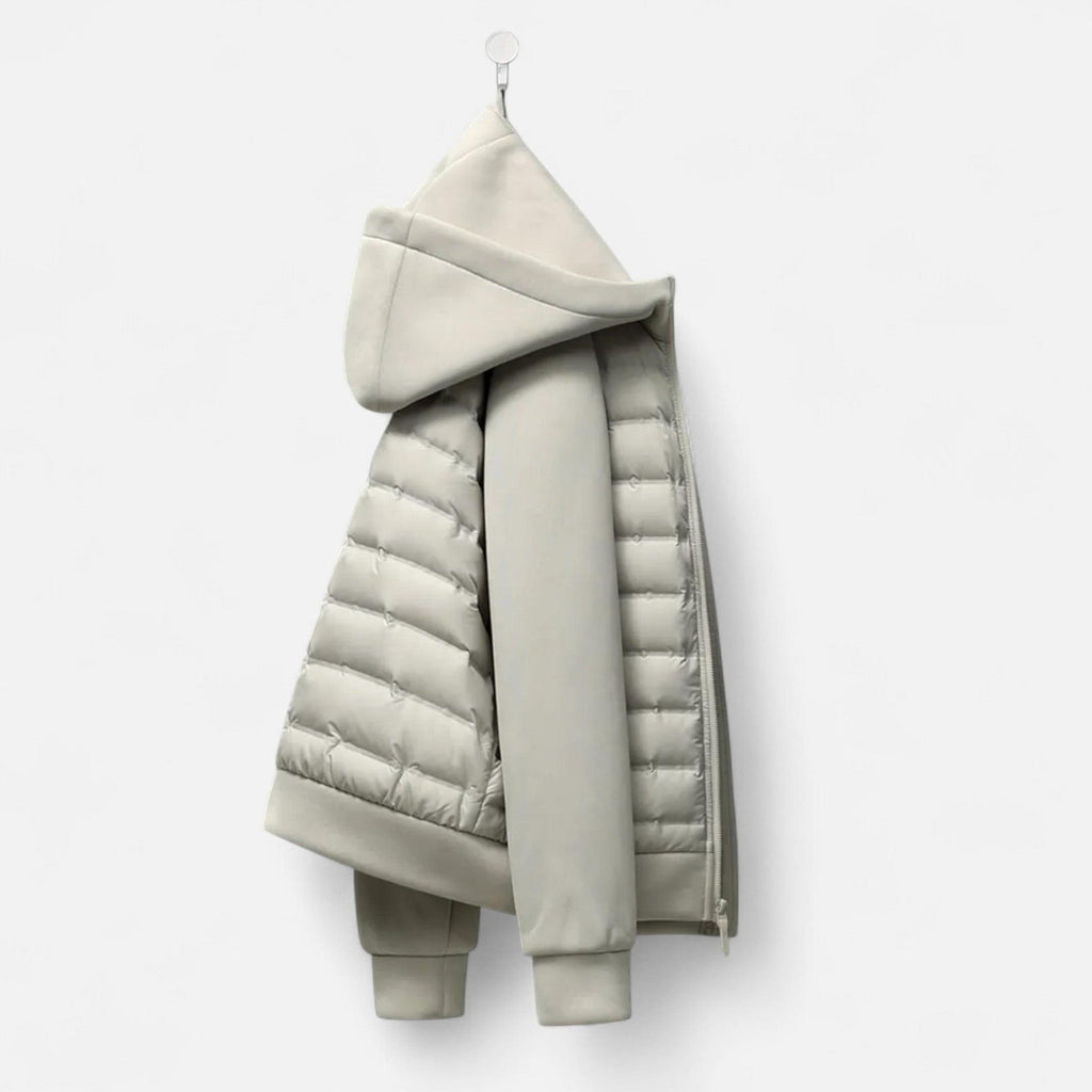 Men's Hooded Down Jacket - Spliced Quilted Design for Cold Weather Wear