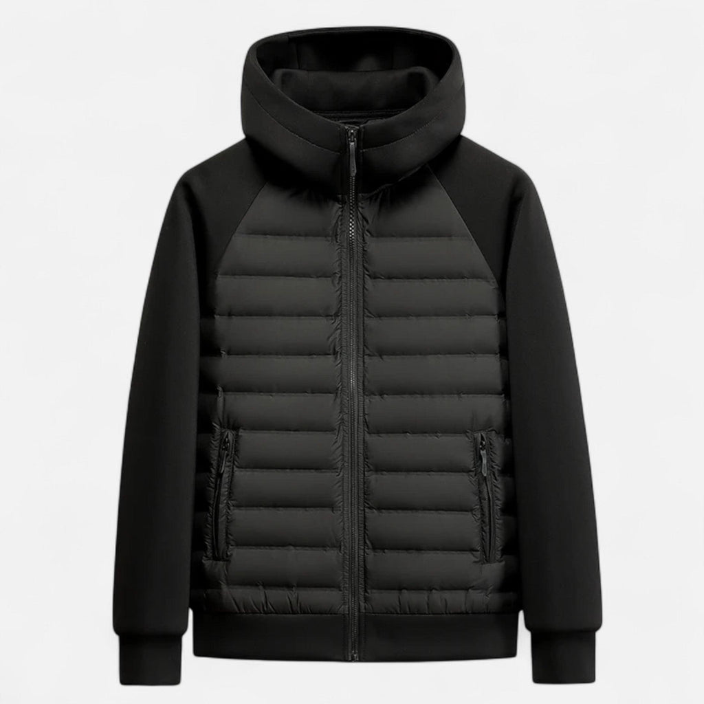 Men's Hooded Down Jacket - Spliced Quilted Design for Cold Weather Wear