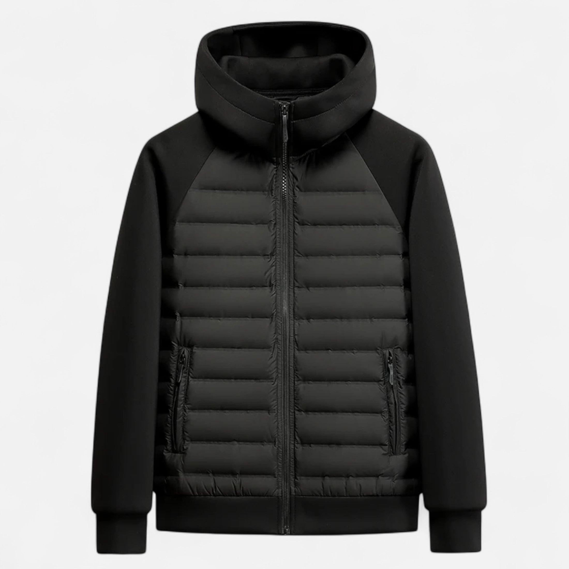 Men's Hooded Down Jacket - Spliced Quilted Design for Cold Weather Wear