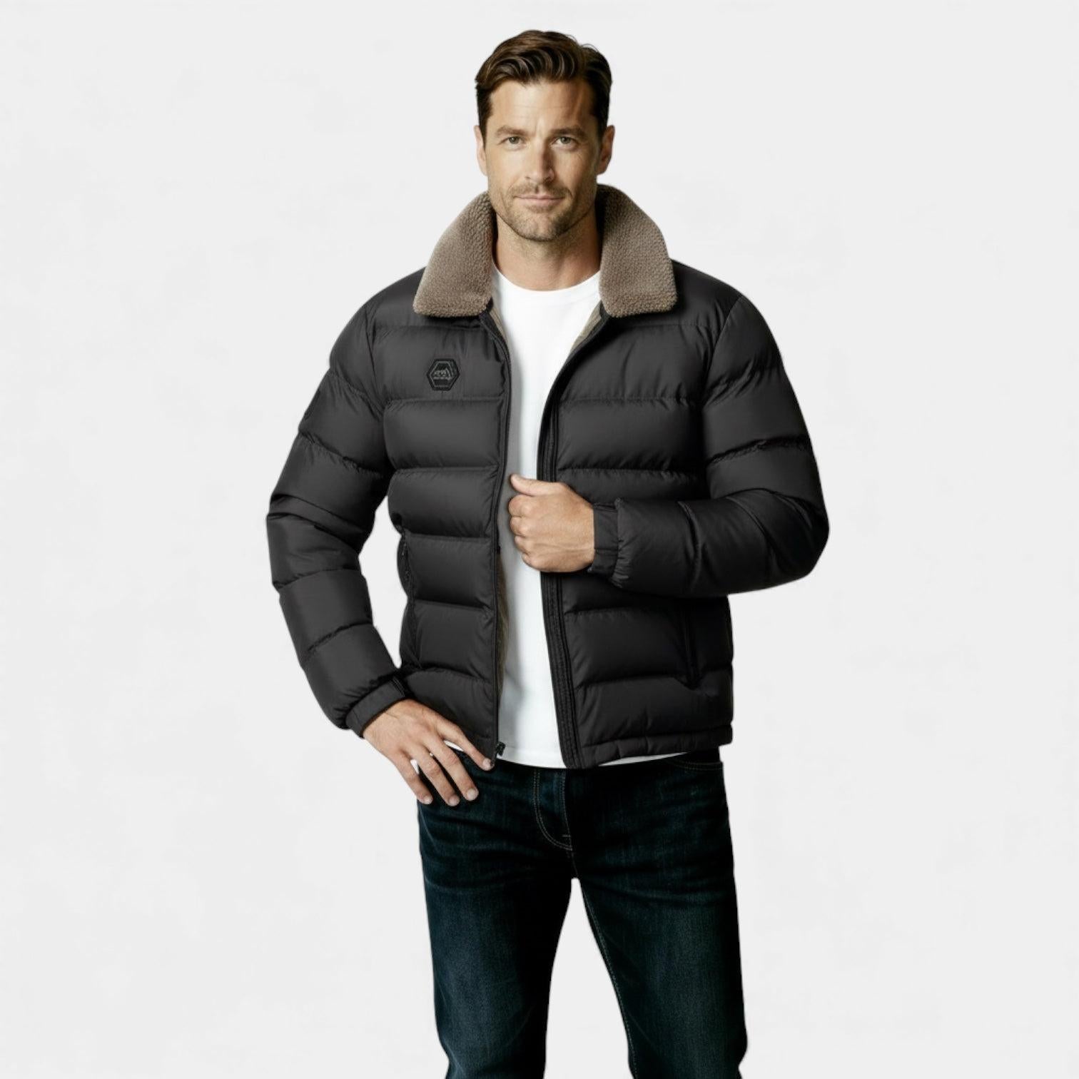Men's Insulated Puffer Jacket with Sherpa Collar - Warm Winter Outerwear for Cold Weather Activities