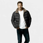 Men's Insulated Puffer Jacket with Sherpa Collar - Warm Winter Outerwear for Cold Weather Activities