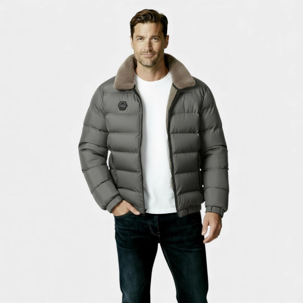 Men's Insulated Puffer Jacket with Sherpa Collar - Warm Winter Outerwear for Cold Weather Activities