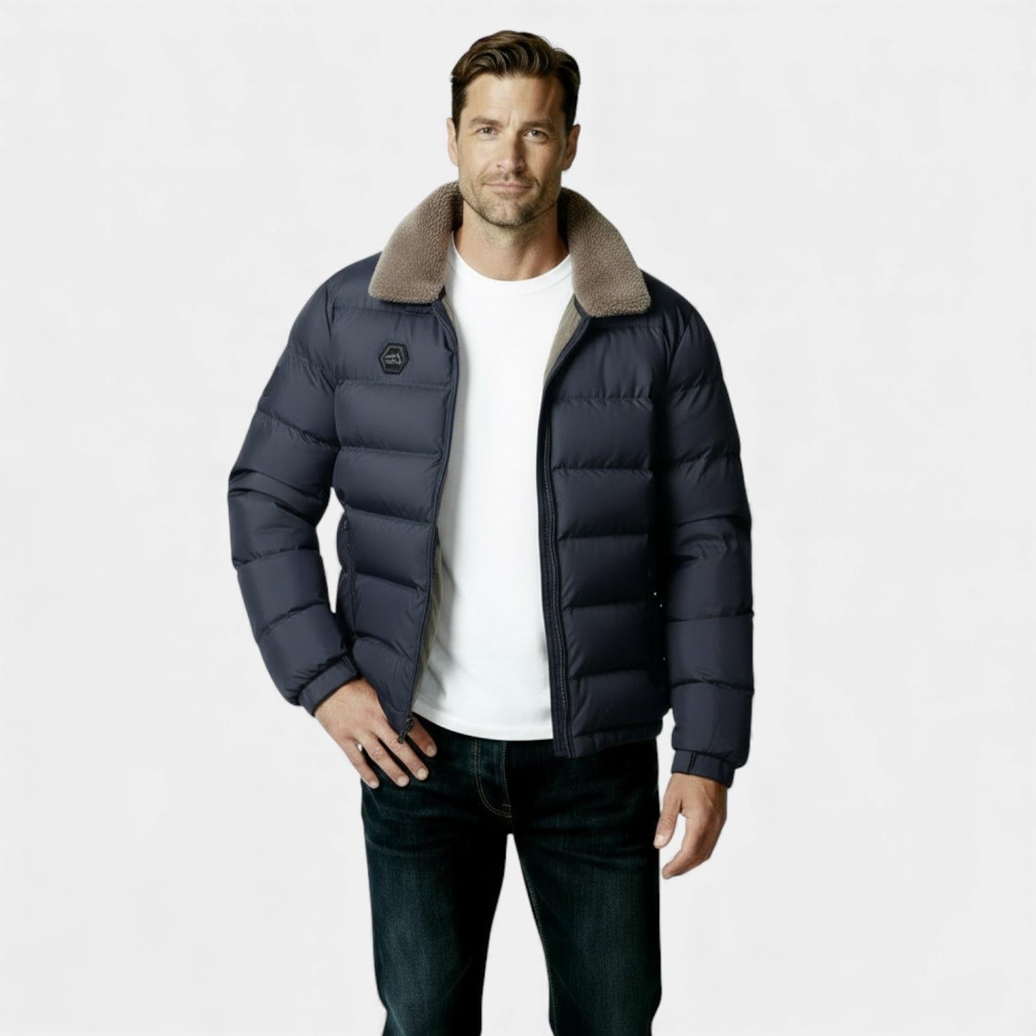 Men's Insulated Puffer Jacket with Sherpa Collar - Warm Winter Outerwear for Cold Weather Activities