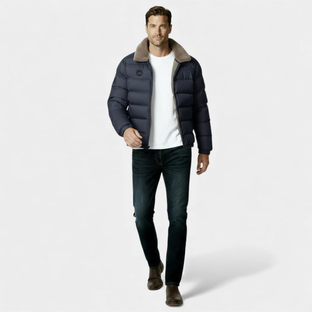 Men's Insulated Puffer Jacket with Sherpa Collar - Warm Winter Outerwear for Cold Weather Activities