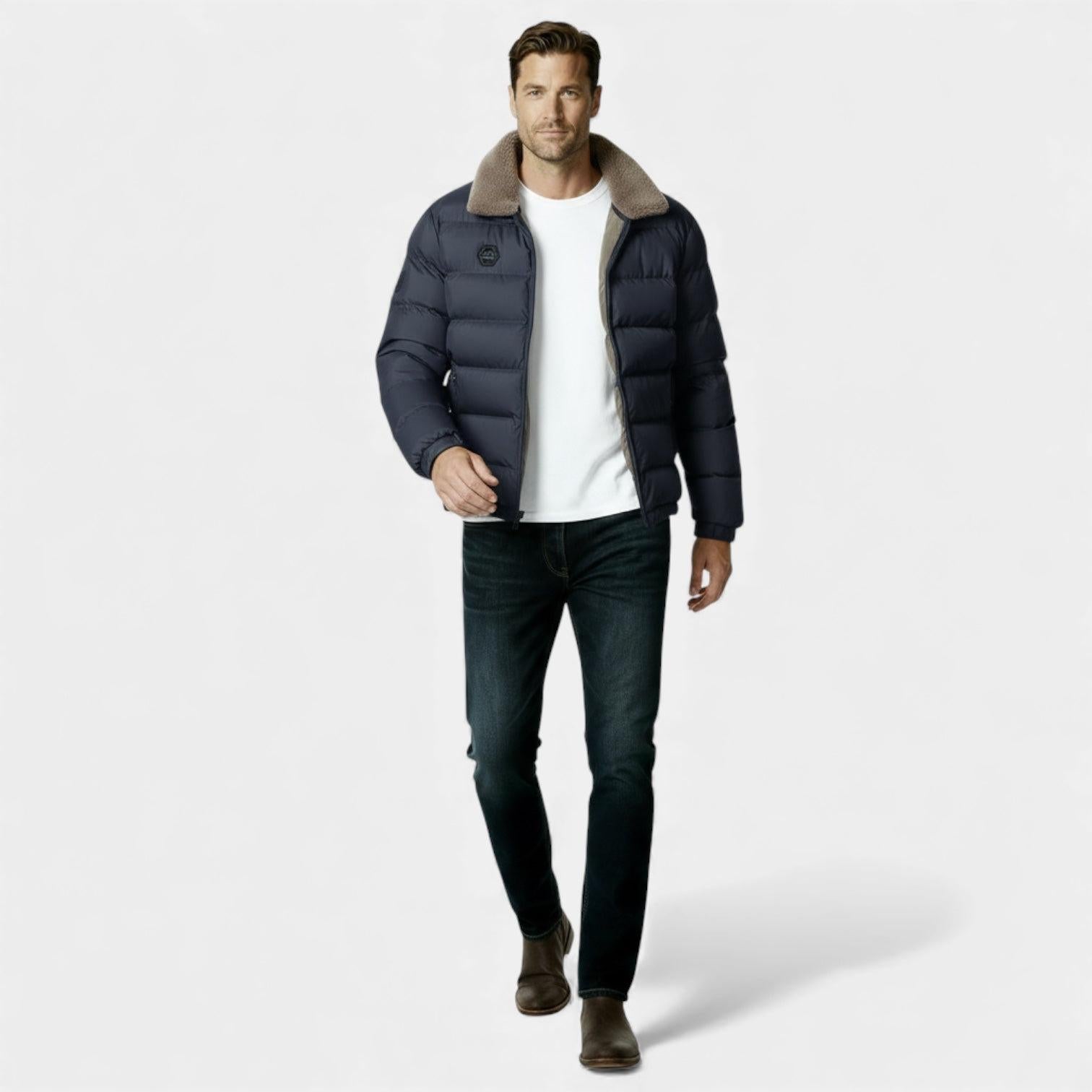 Men's Insulated Puffer Jacket with Sherpa Collar - Warm Winter Outerwear for Cold Weather Activities