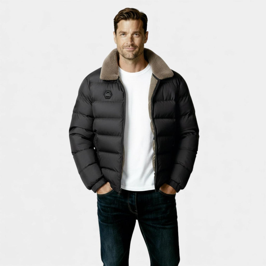 Men's Insulated Puffer Jacket with Sherpa Collar - Warm Winter Outerwear for Cold Weather Activities