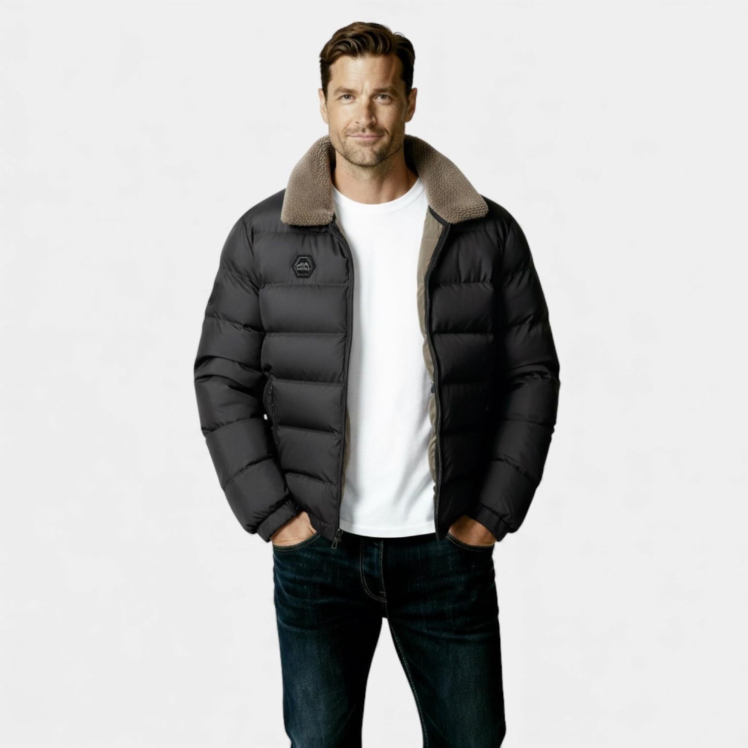 Men's Insulated Puffer Jacket with Sherpa Collar - Warm Winter Outerwear for Cold Weather Activities