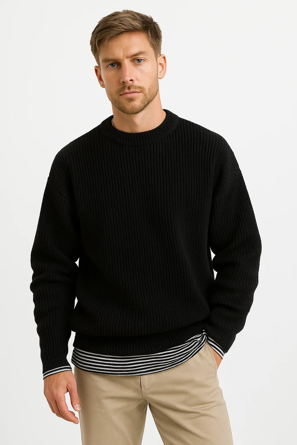Men's Knitted Oversized Sweater | Ribbed Texture | Casual Everyday Wear