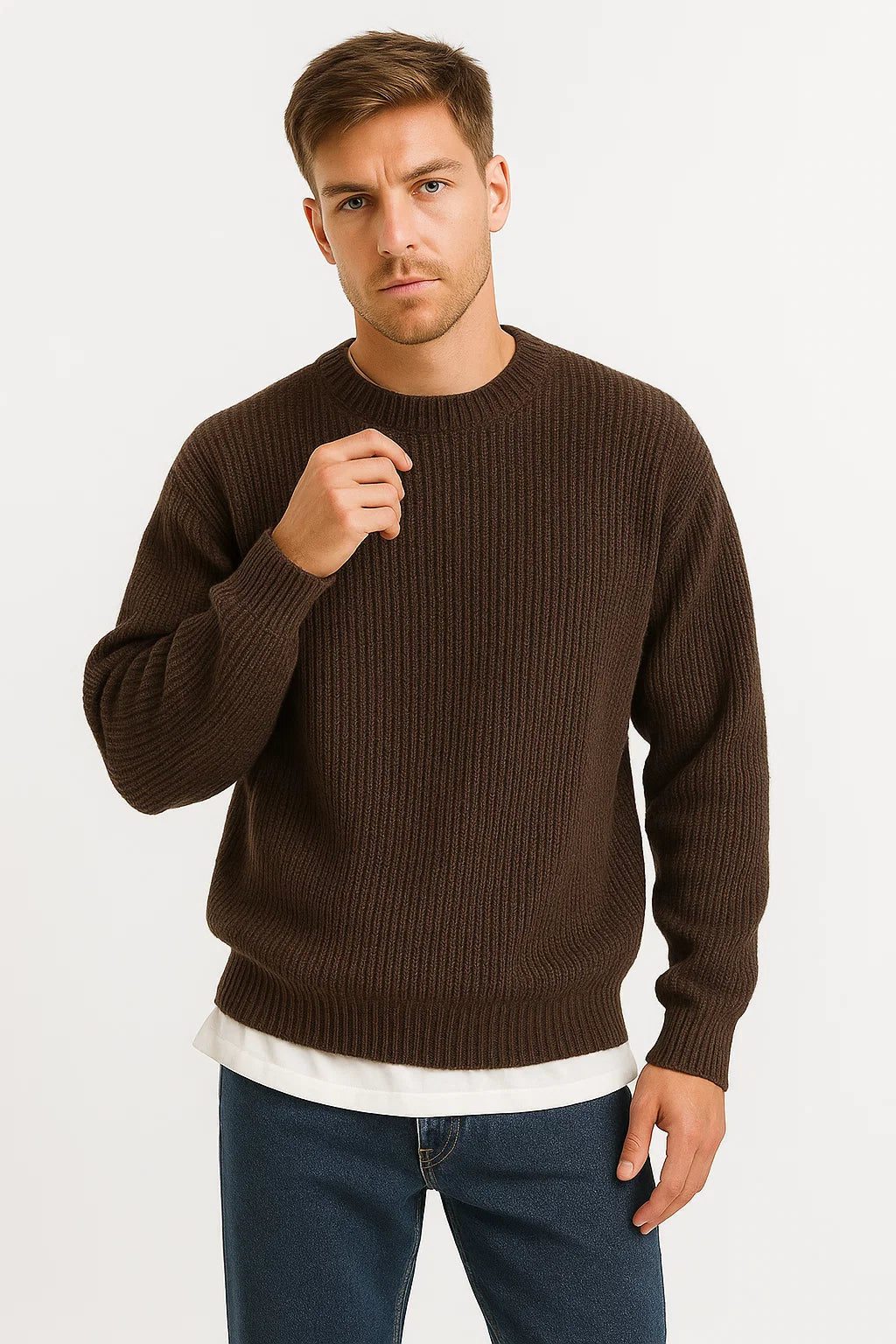 Men's Knitted Oversized Sweater | Ribbed Texture | Casual Everyday Wear