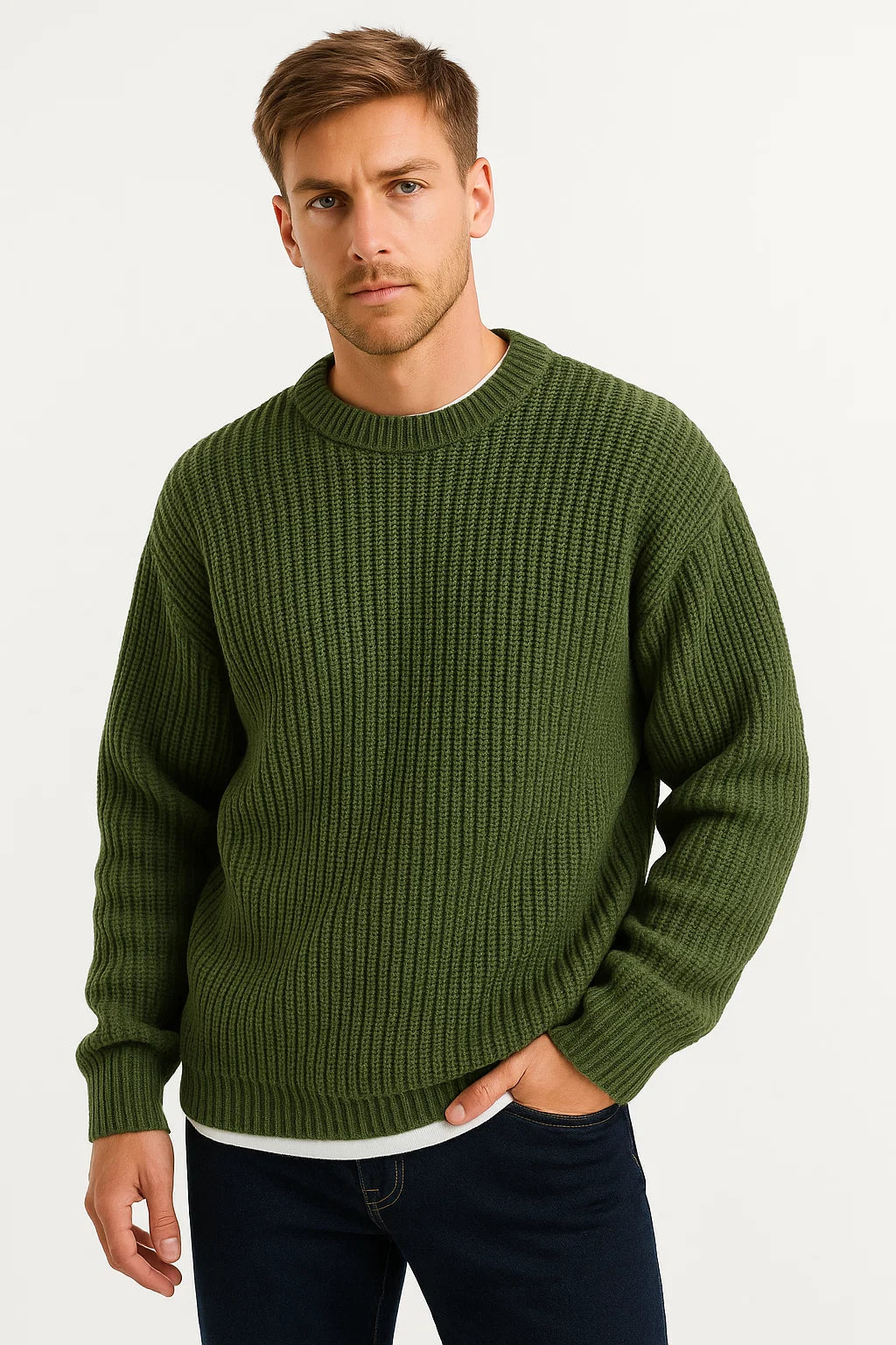 Men's Knitted Oversized Sweater | Ribbed Texture | Casual Everyday Wear