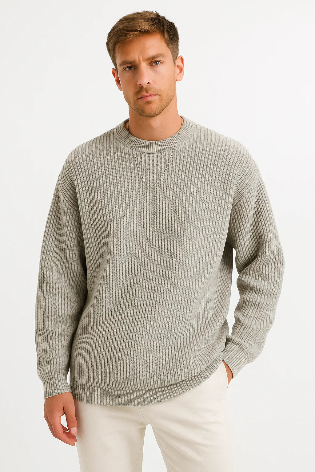 Men's Knitted Oversized Sweater | Ribbed Texture | Casual Everyday Wear