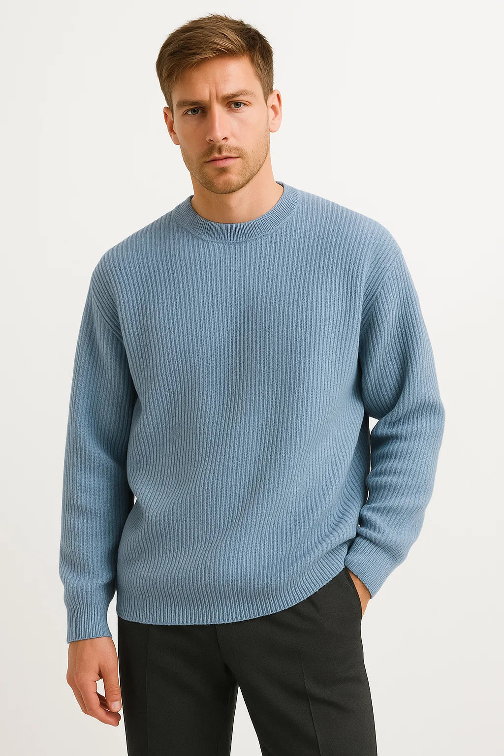 Men's Knitted Oversized Sweater | Ribbed Texture | Casual Everyday Wear