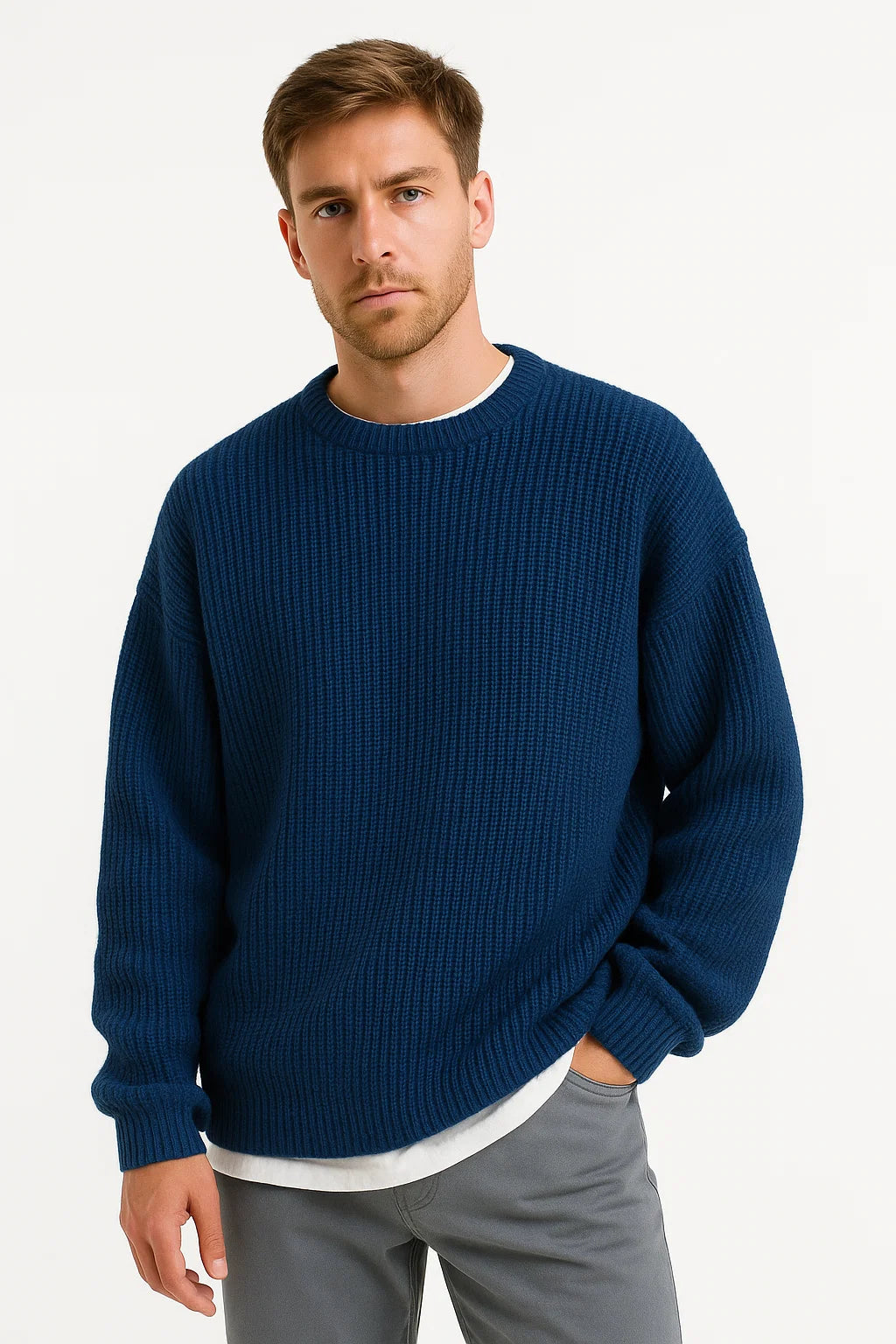 Men's Knitted Oversized Sweater | Ribbed Texture | Casual Everyday Wear