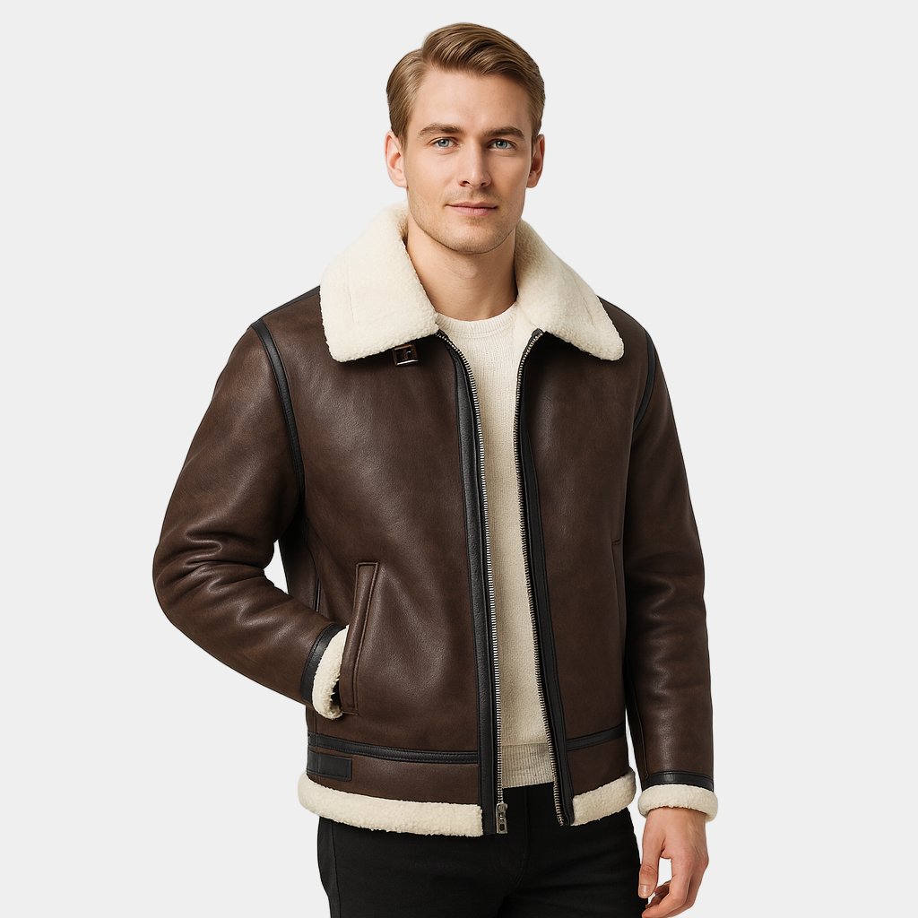 Men's Leather Aviator Jacket - Classic Design, Durable Genuine Leather, Perfect for Casual Wear and Outdoor Adventures