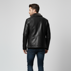Men's Leather Biker Jacket with Fur Collar - Classic Motorcycle Style Outerwear for Casual and Riding Use