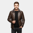 Men's Leather Biker Jacket with Fur Collar - Classic Motorcycle Style Outerwear for Casual and Riding Use