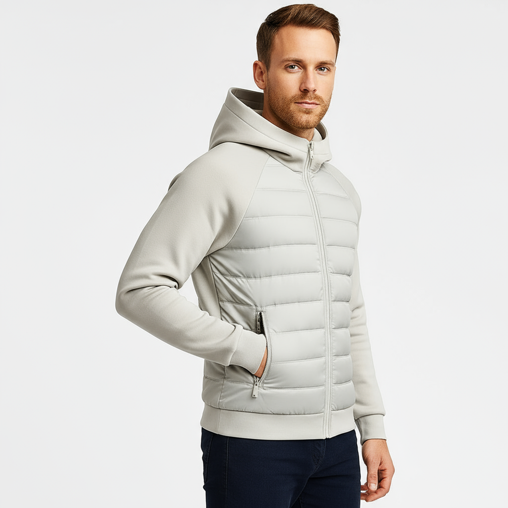 Men's Lightweight Quilted Hooded Bomber Jacket - Zip-Up Design for Casual Wear and Outdoor Activities