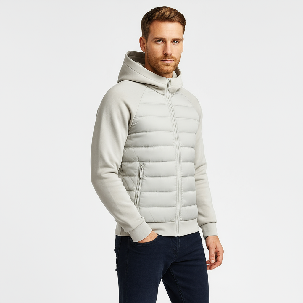 Men's Lightweight Quilted Hooded Bomber Jacket - Zip-Up Design for Casual Wear and Outdoor Activities