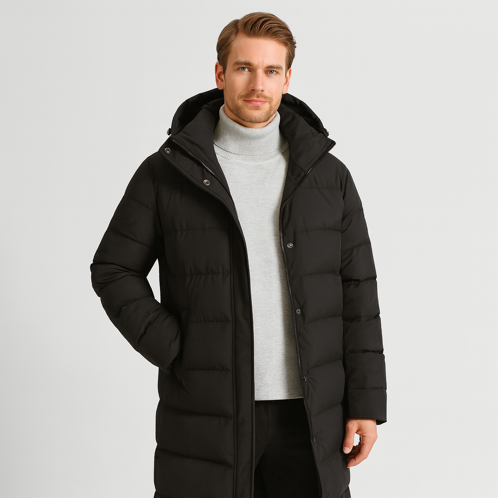 Men's Long Down Puffer Jacket - Insulated Winter Parka for Cold Weather Protection