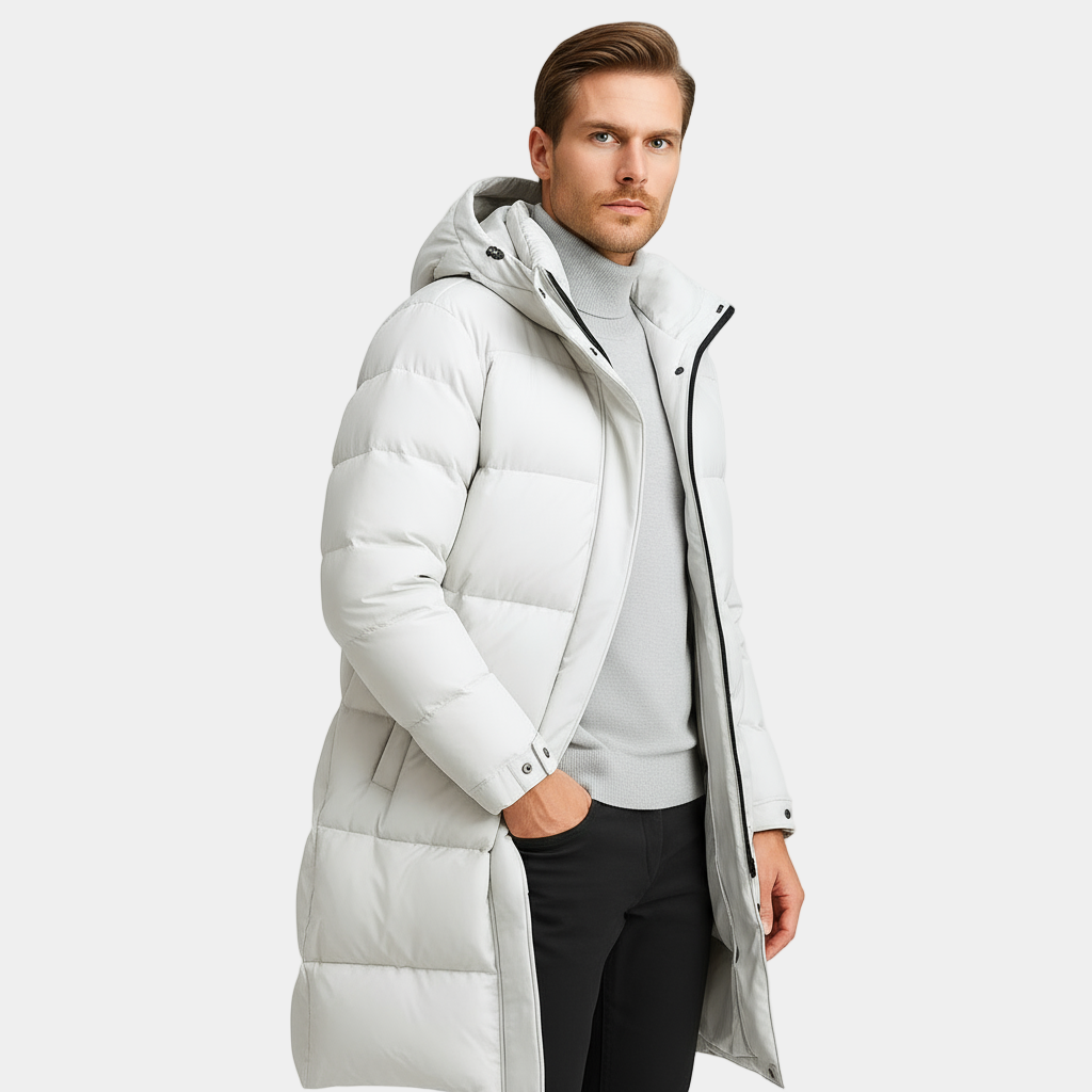 Men's Long Down Puffer Jacket - Insulated Winter Parka for Cold Weather Protection