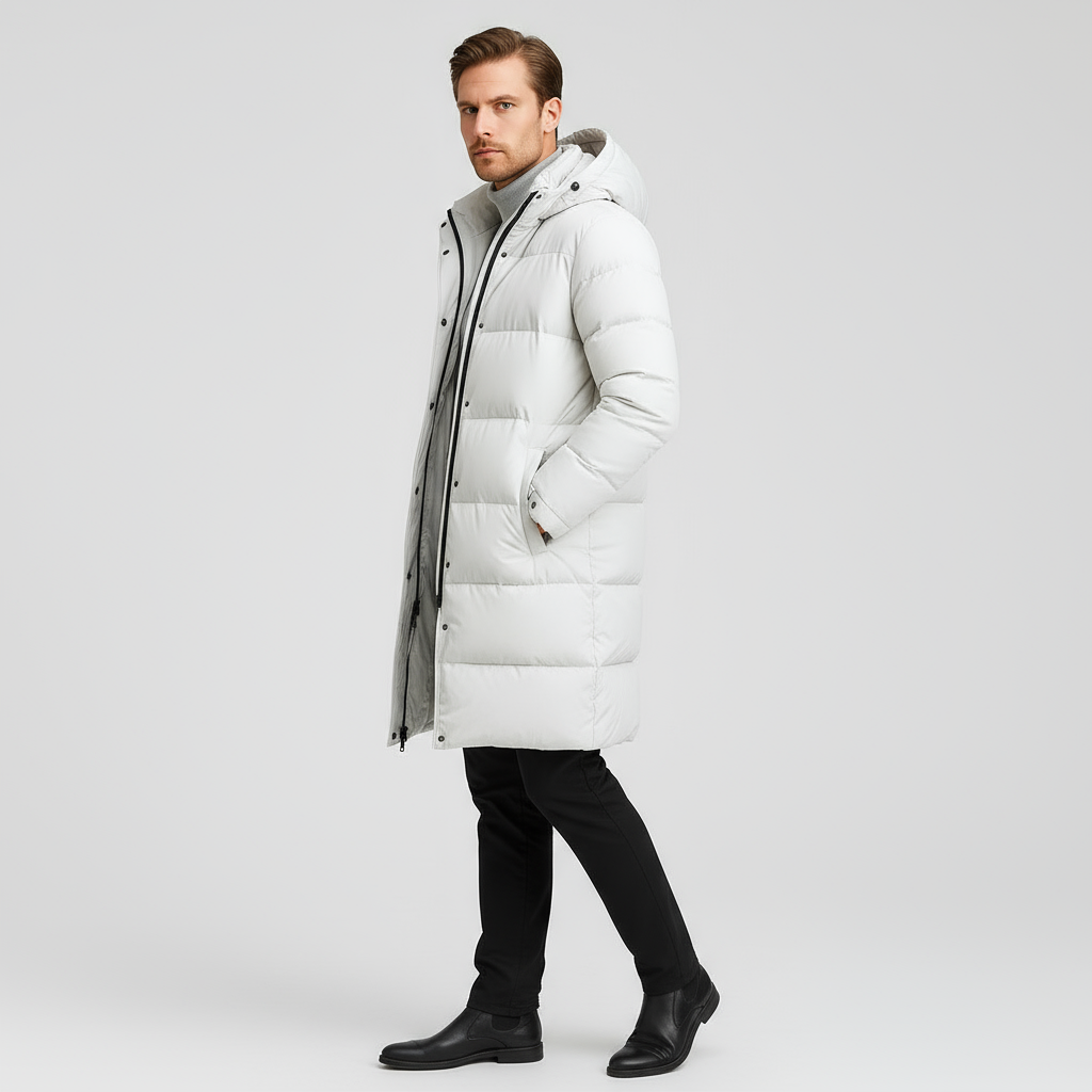 Men's Long Down Puffer Jacket - Insulated Winter Parka for Cold Weather Protection