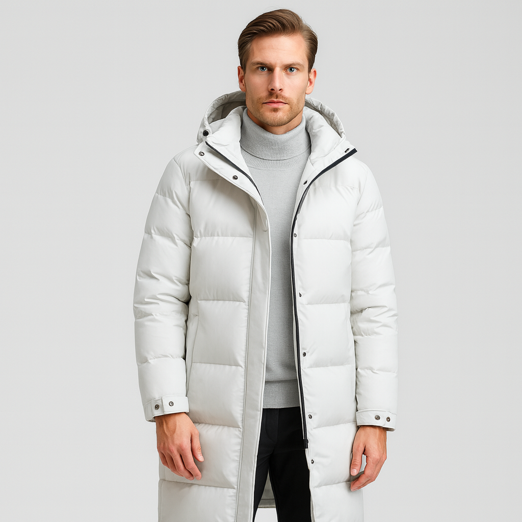 Men's Long Down Puffer Jacket - Insulated Winter Parka for Cold Weather Protection