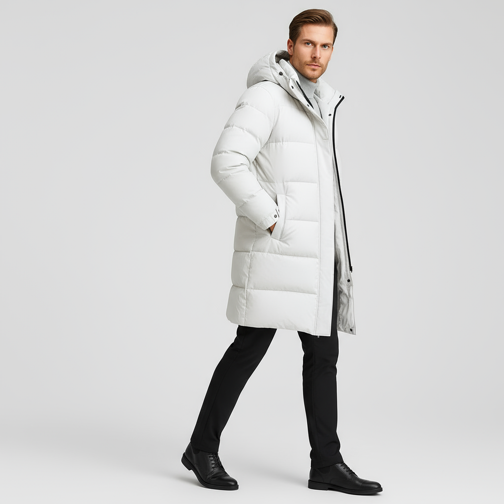 Men's Long Down Puffer Jacket - Insulated Winter Parka for Cold Weather Protection