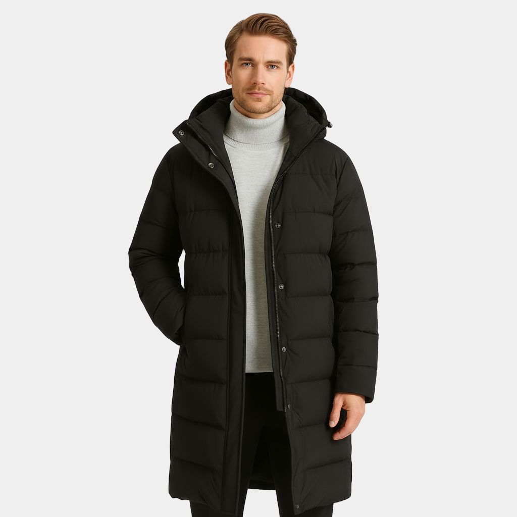 Men's Long Down Puffer Jacket - Insulated Winter Parka for Cold Weather Protection