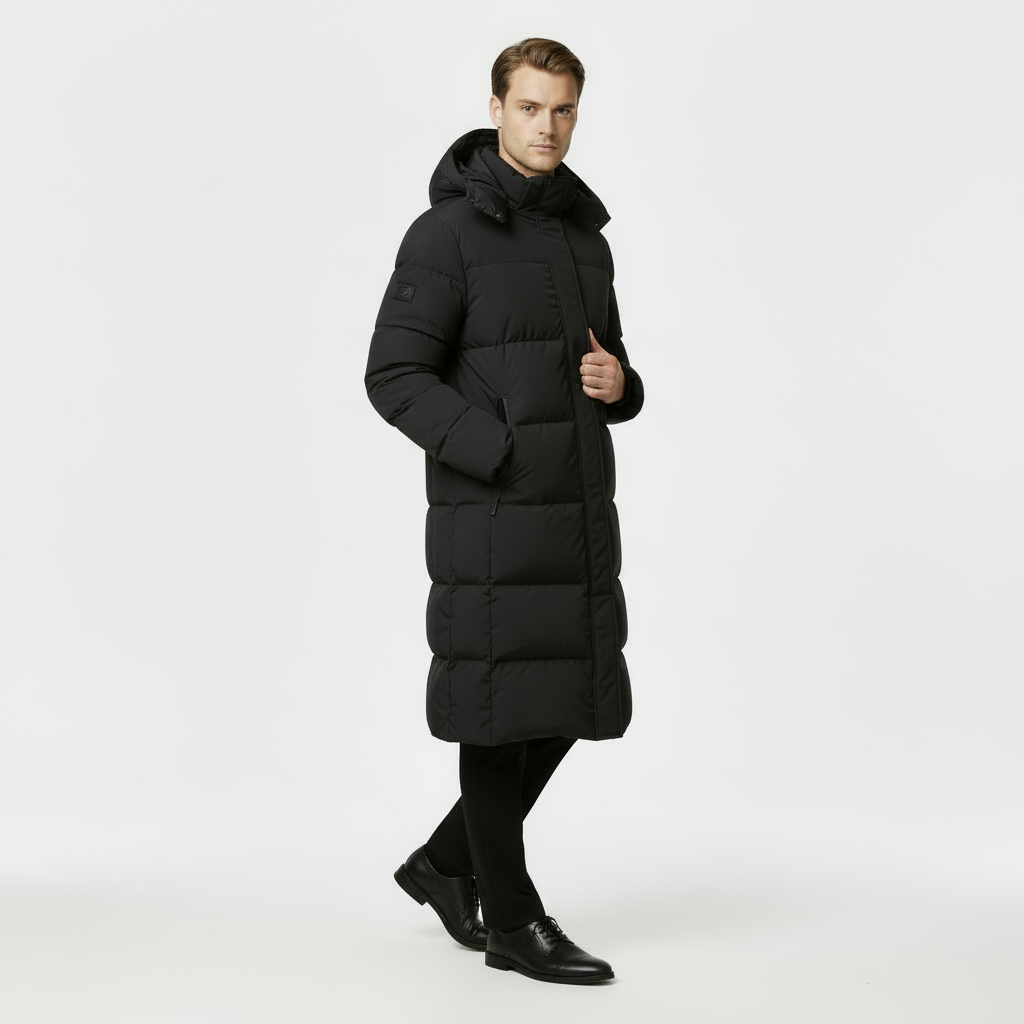 Men's Long Puffer Coat - Insulated Winter Parka Jacket for Cold Weather Protection