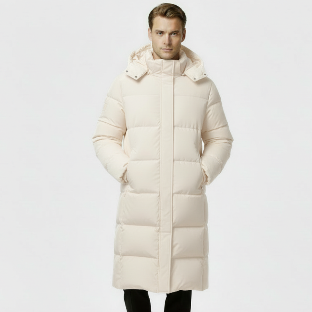 Men's Long Puffer Coat - Insulated Winter Parka Jacket for Cold Weather Protection