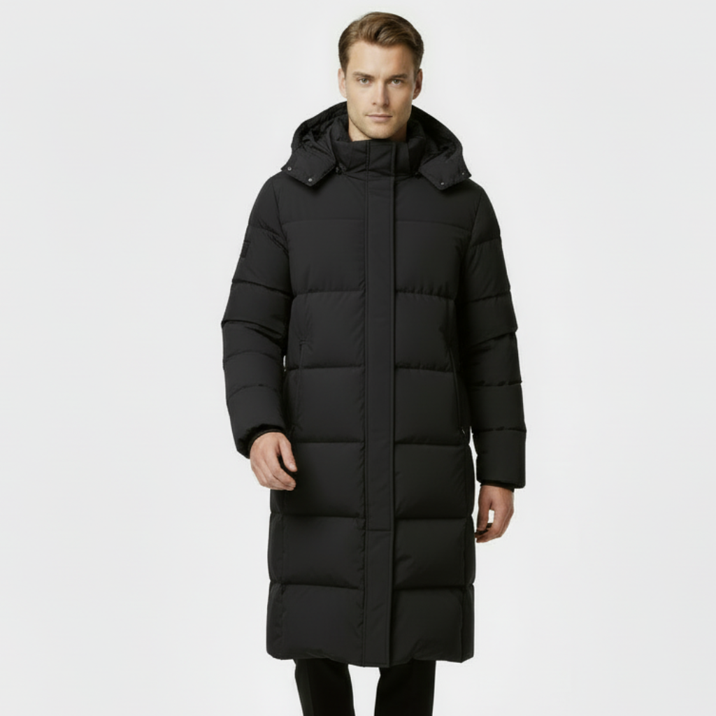 Men's Long Puffer Coat - Insulated Winter Parka Jacket for Cold Weather Protection